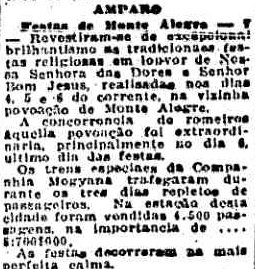 Horários especiais de trens eram disponibilizados para a Festa do Padroeiro de Monte Alegre (O Estado de S. Paulo, 12/8/1923)